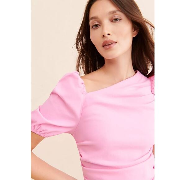 New Anthropologie Maeve Slim Puff-Sleeve Ruched Mini Dress $148  XXS 00 White - Picture 6 of 9